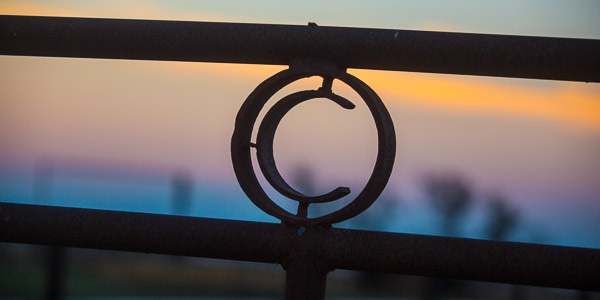 The Cholame C logo on an iron fence.