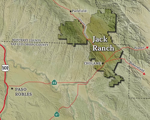 A map displaying the Jack Ranch boundaries.